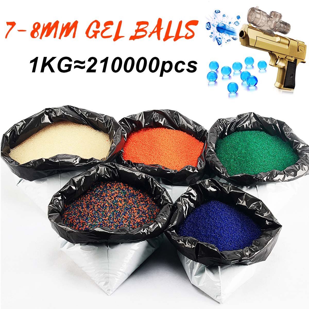 1KG/Lot Gel Balls Crystal Water Bead 7-8mm Hardened 5 Colors for Toy Gu n Home Decor Gel Gu n Blasting Toy Gel Balls Set