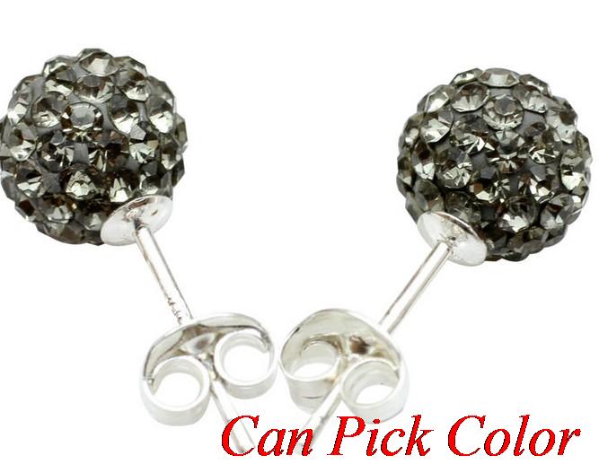 Best 8mm silver-plated earrings, disco tone, crystal ball stud earring, mixed colors, rhinestones: 11