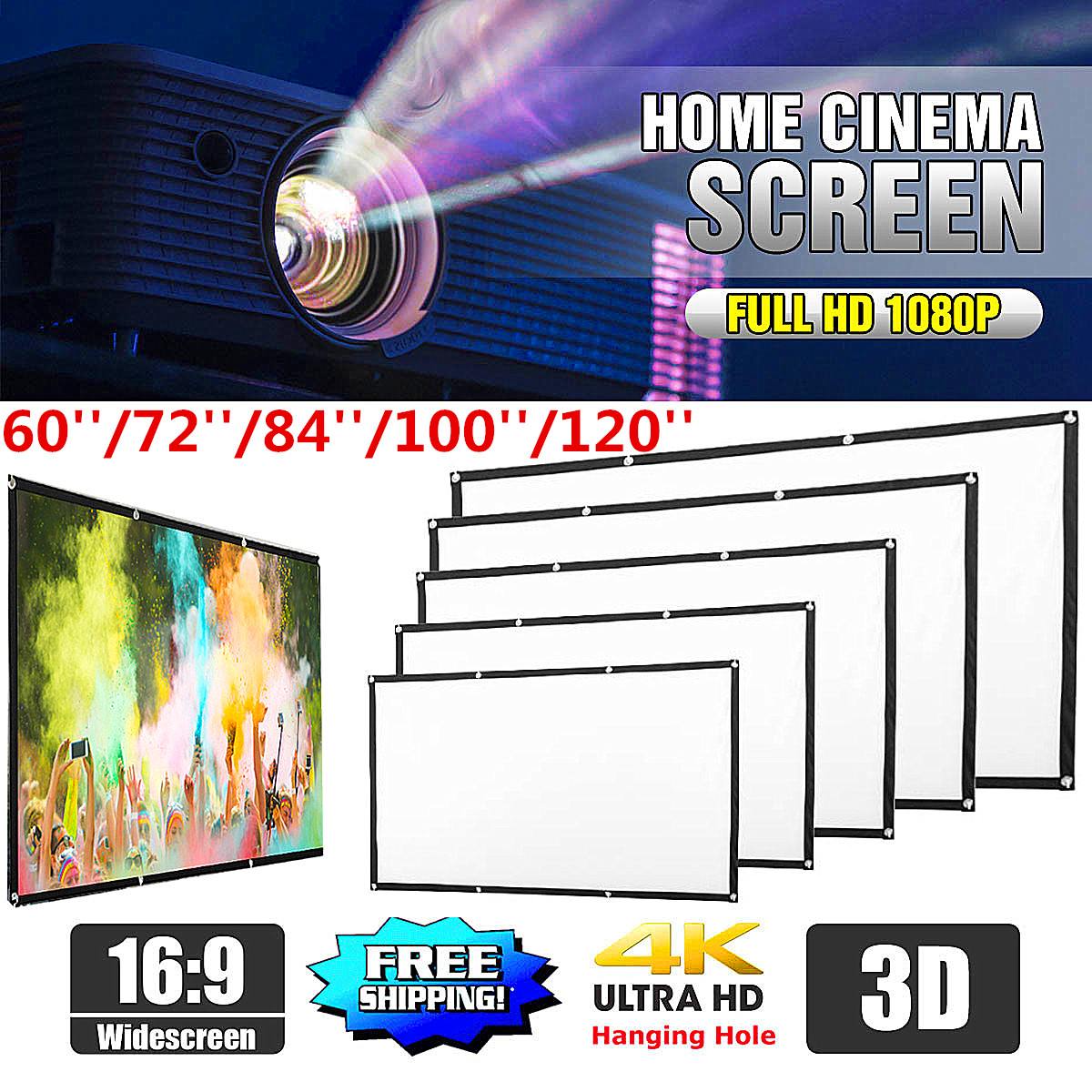 Blød 16: 9 projektionsskærmsklud 4k 3d hd projektorfilm udendørs skærm 60/72/84/100/120 tommer foldbar til hjemmecampingfilm