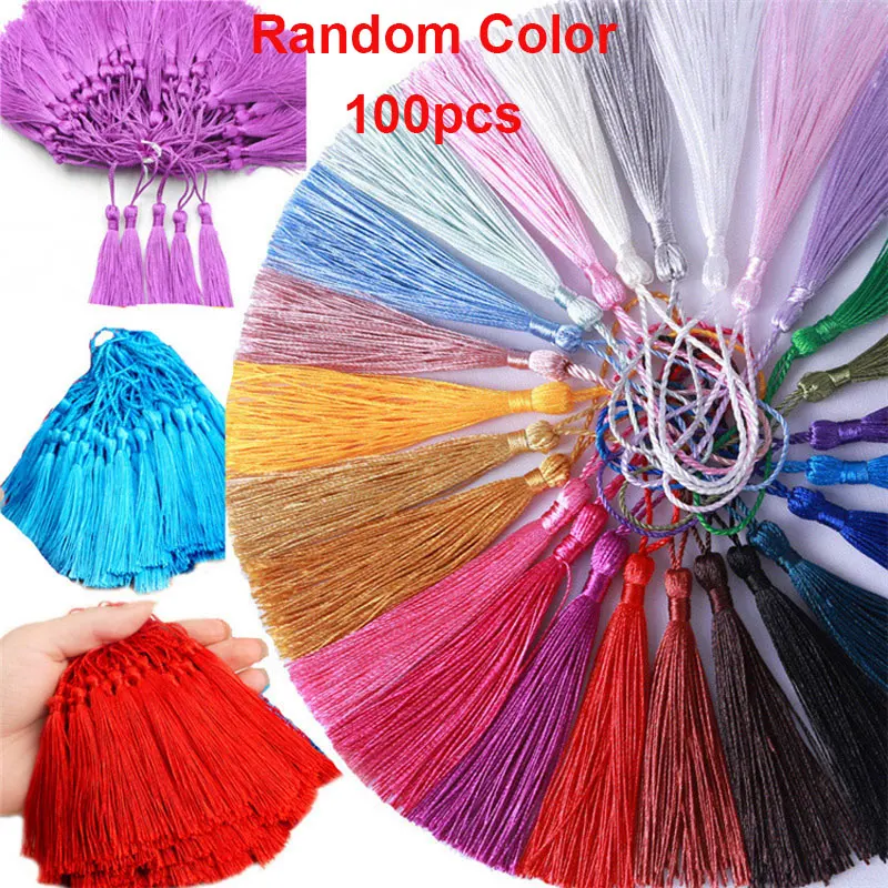 100 Uds. Borlas para marcapáginas, borlas artesanales suaves hechas a mano sedosas con bucles para manualidades DIY, marcapáginas para hacer joyas: Lila