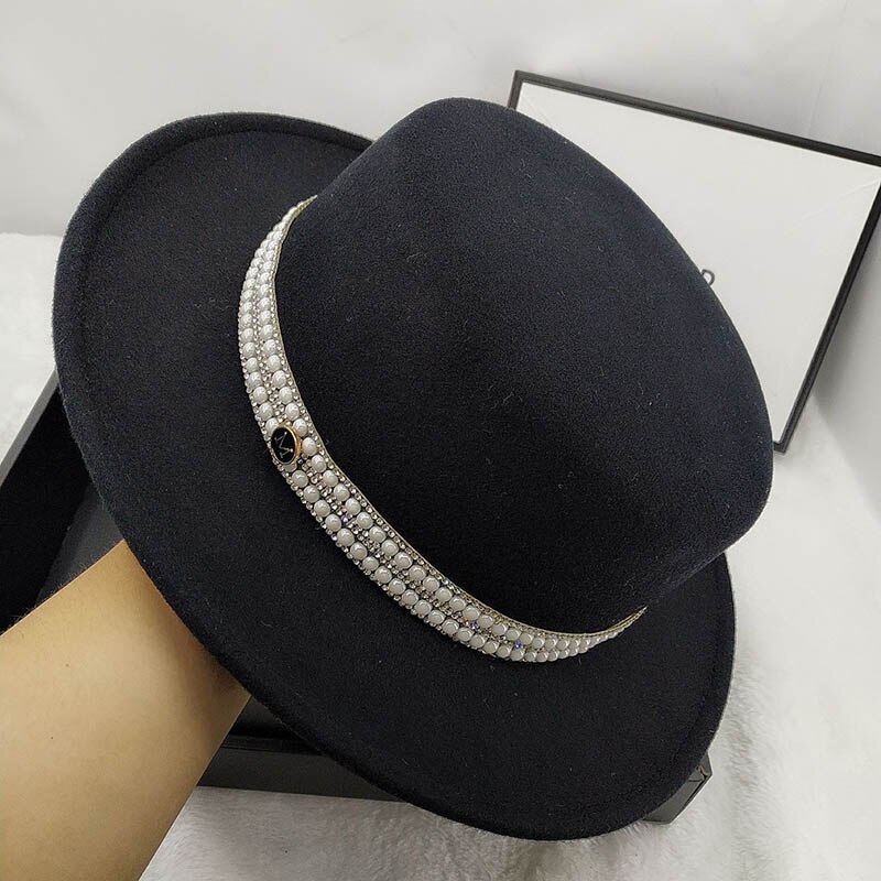 Sombrero plano con diamantes de imitación para mujer, gorro de lana de con diamantes de imitación, estilo inglés, para otoño e invierno, QDKPOTC,