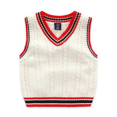 3-8y Baby Kinderkleding Trui Vest Roupas Infantis Winter College Stijl V-hals Jongens Kleding Meisjes Gebreide Vest Vesten: white / 10