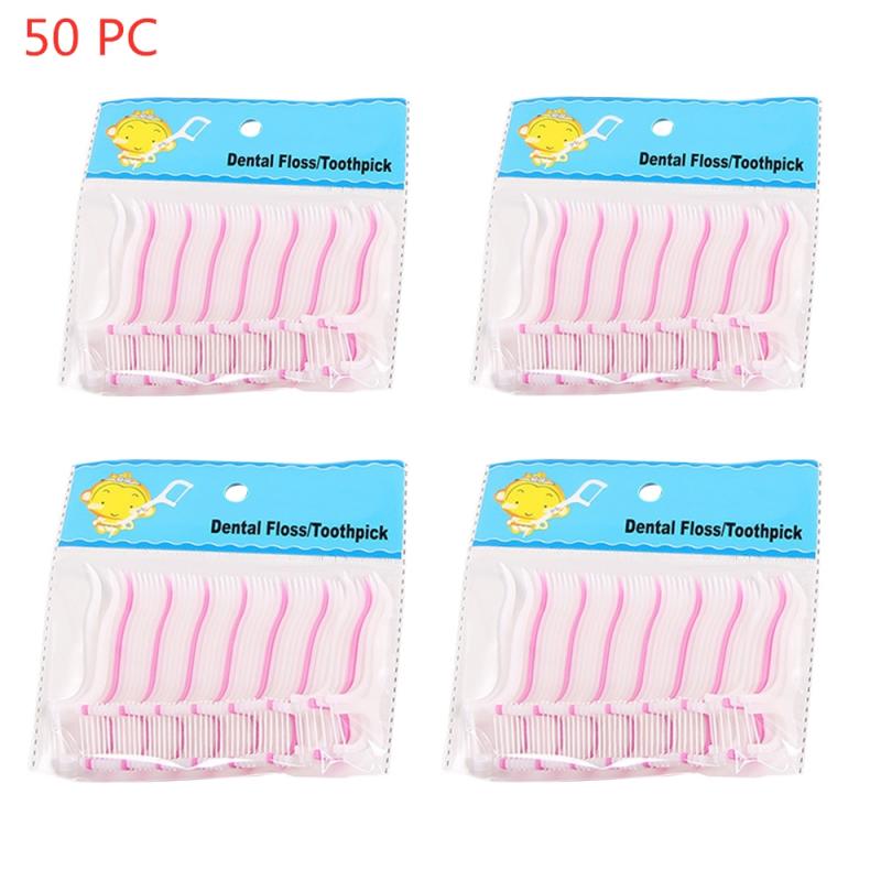 50pcs Personal Flossers Oral Floss Tooth Pick Toothpicks Teeth Care S8jN: NUDE