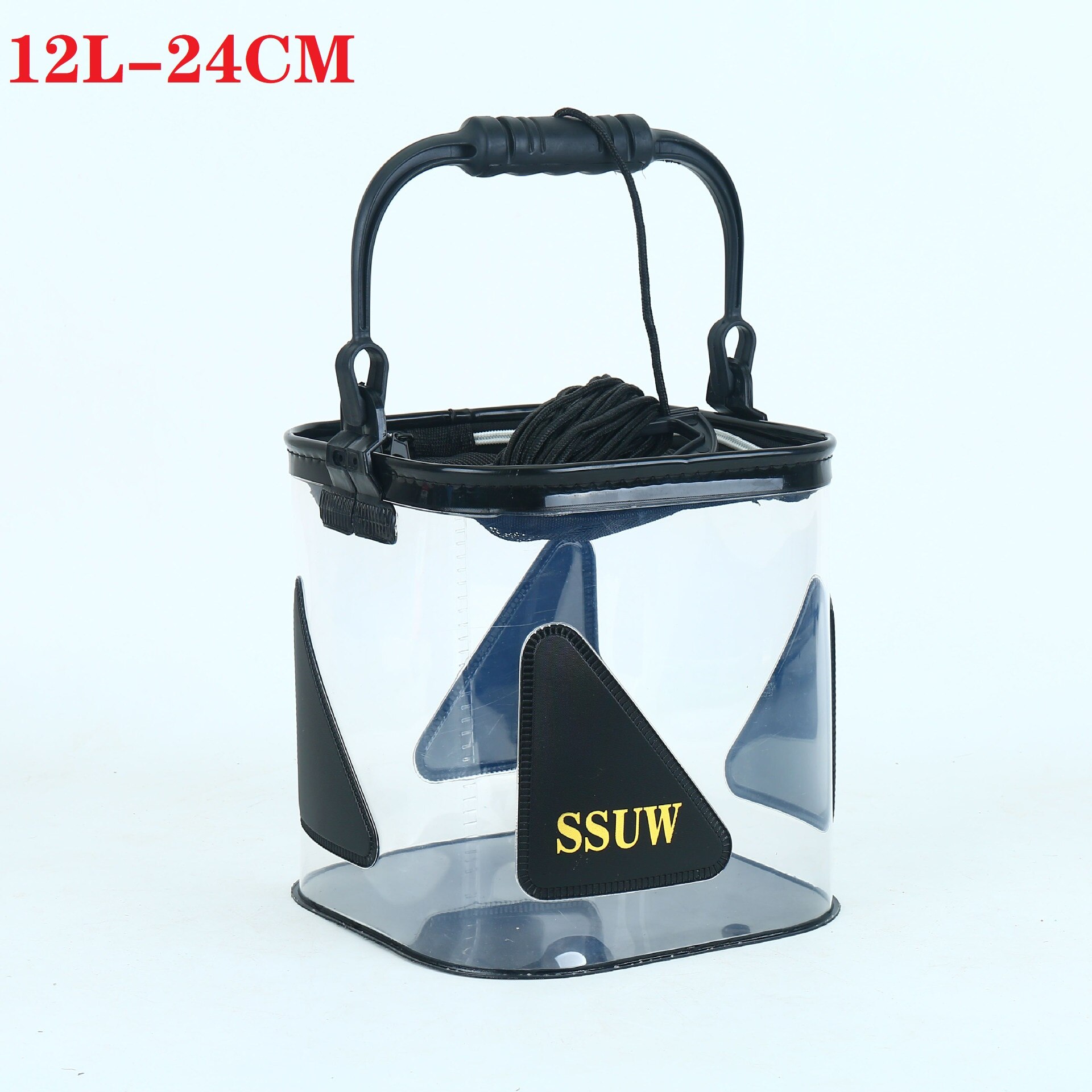 Transparent Fishing Bucket Foldable Fish Bucket Multi-Functional EVA Fishing Bag for Outdoor Live Fish Lures Bucket tackle bag: 12L Black