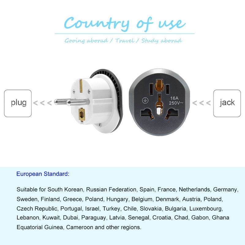 EU Plug Adapter Universal 16A 250V AU US UK CN To EU Wall Socket US to EU Converter Socket AC Travel Adapter