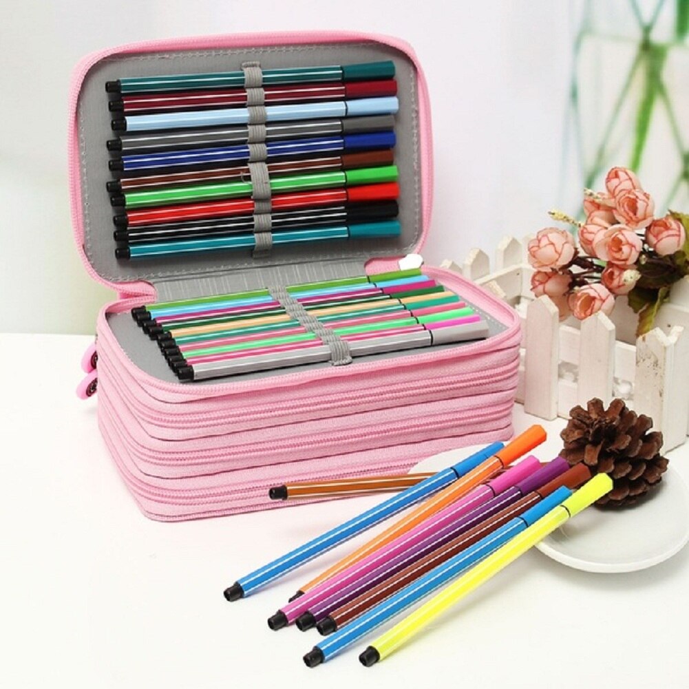 72 Slots Große Farbige Bleistift Fall Bleistift Halter Organizer Aquarell Oxford Stoff Bleistifte Tasche Box Schule Schreibwaren: Rosa