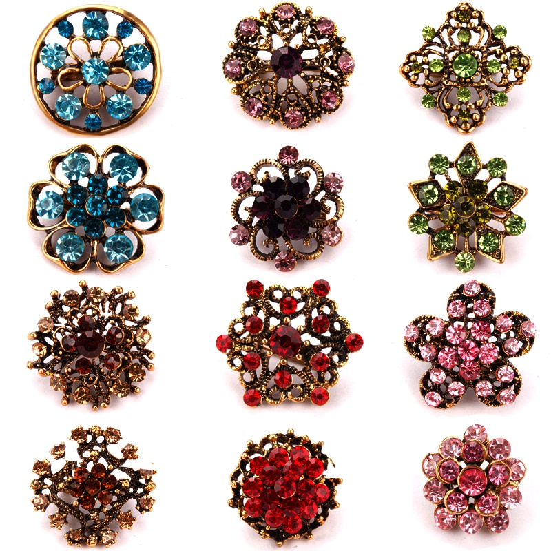 WEIMANJINGDIAN, ensemble de 12 pièces, Bijoux anciens, strass, couleur or, cristal, broche petite et mignonne