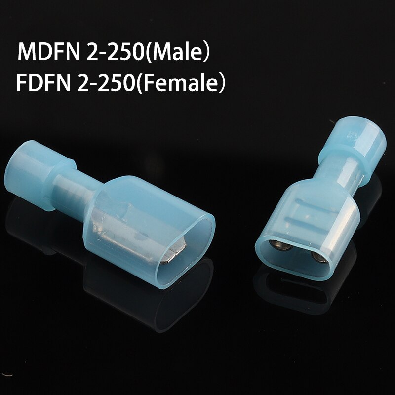 Fully insulated Nylon 6.3mmFemale + Male Insulated Spade Electrical Wire Crimp Terminal Connectors Wiring Cable Plug set: Blue MDFN FDFN / 10PCS(5set)