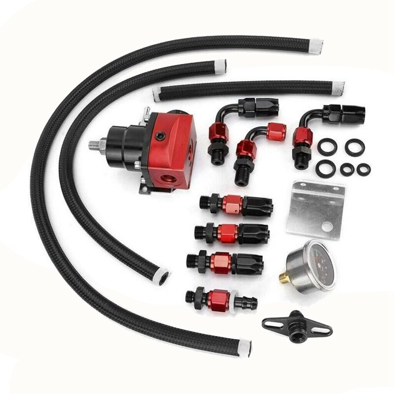 Universal Adjustable Fuel Pressure Regulator Kit with Oil Gauge 0-100 Psi-6AN Fitting End
