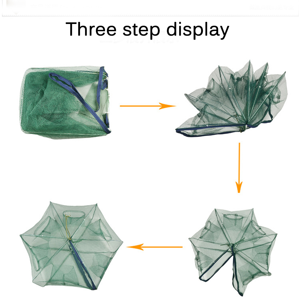 Red de pesca doblada automática, trampa de 6-16 agujeros para agujeros de pescado, red de pesca de nailon plegable reforzada, trampa para cangrejos