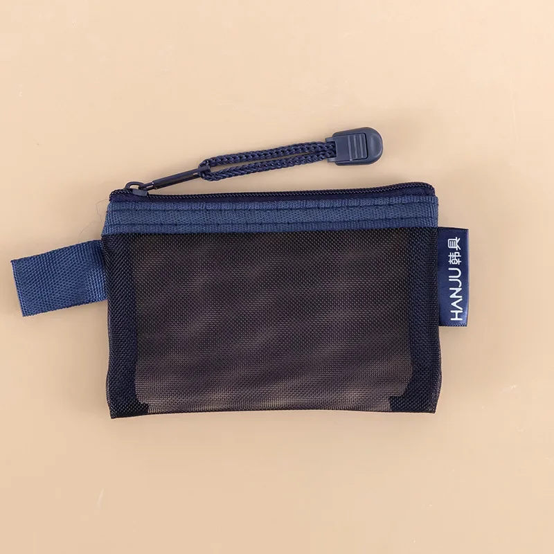 Transparent Mesh Zipper Coin Purse For Women ID Bank Card Organizer Pouch Small Girl Key Earphone Data Cable Charger Storage Bag: Blue
