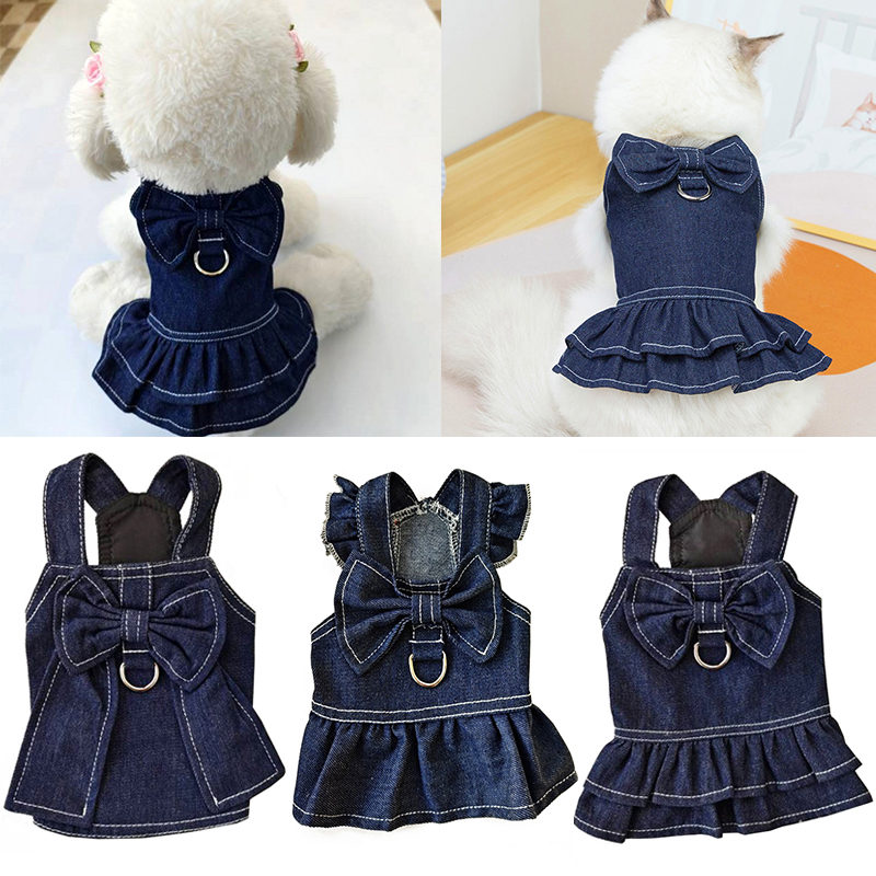 Ropa para mascotas, vestido para perro pequeño con lazo, Falda vaquera bonita, abrigo suave y cómodo, chaleco bonito a la para Chihuahua