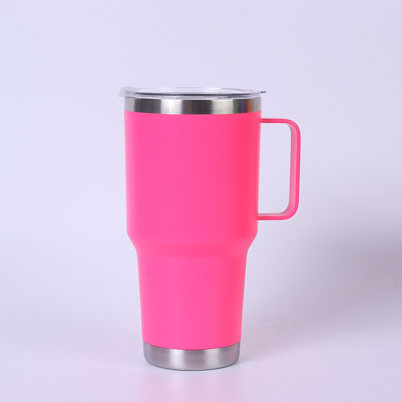 Steel handle vacuum mug , 30 , 20 oz., double-walled ice cooler, for office, home, car, tea, coffee, insulated bottle, colorful: Pink / 801-900ml