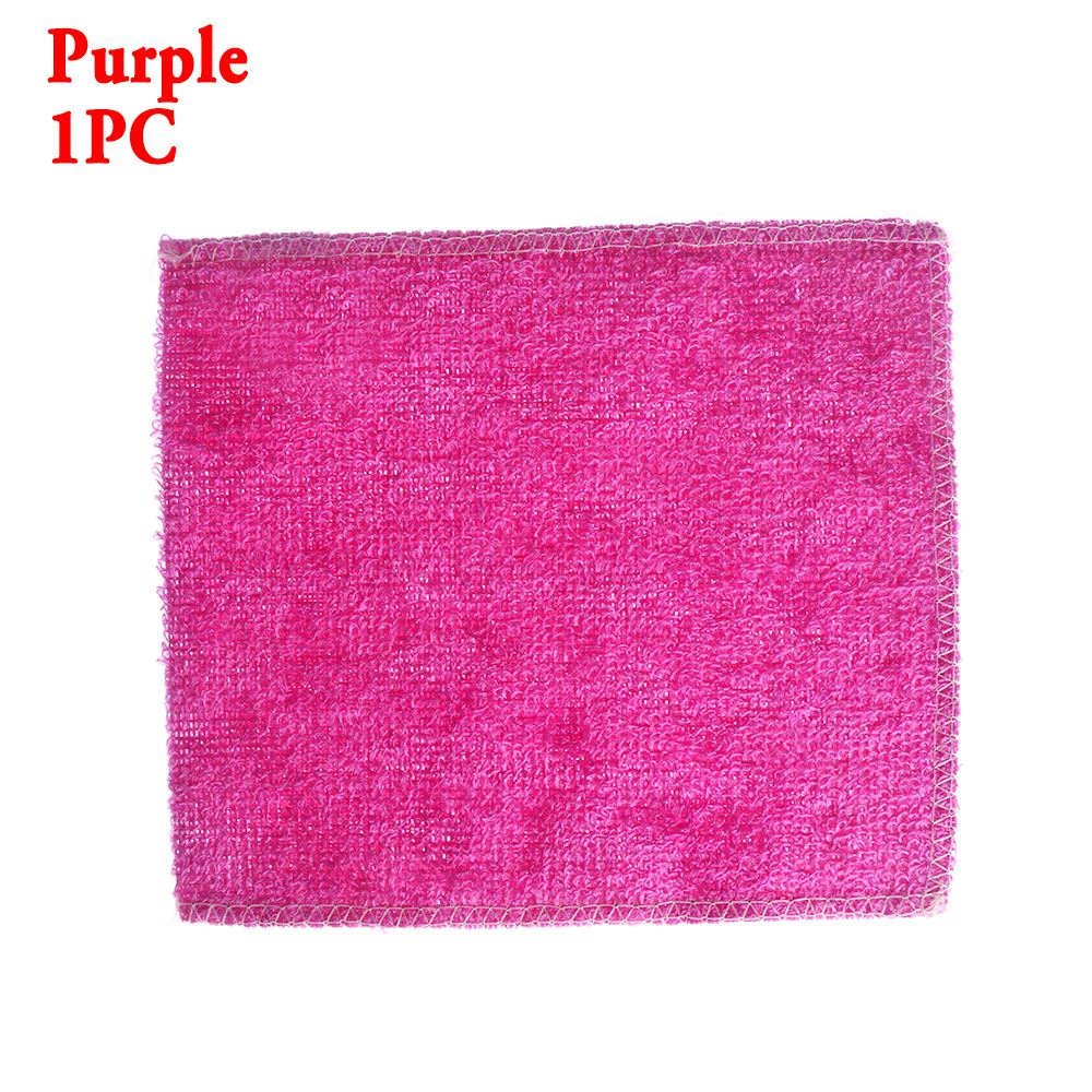 1PC Anti-grease Dish Cloth Bamboo Fiber Washing Towel Scouring Pad Kitchen Household Supplies Cleaning Rags Tools 4 Styles: Style 1-Purple