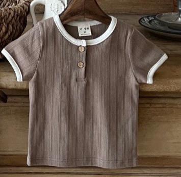 2022 Baby Zomer T-shirt Zoete Zuigeling Meisje Toevallige Eenvoudige Solid Korte Mouwen Tees Peuter Jongen Dunne Katoenen T-shirt: brown / 3T  100cm