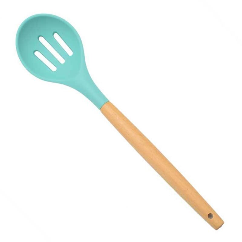Mint Green Kitchen Utensil Non-Stick Wood Handle Cooking Utensil Premium Silicone Material Baking Spatula Spoon Kitchen Supplies: 11