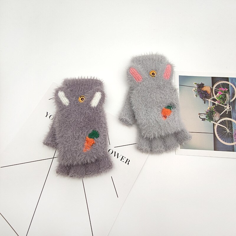 Girl Cute Clamshell Gloves Winter Warm Gloves Writing Half Piece Gloves
