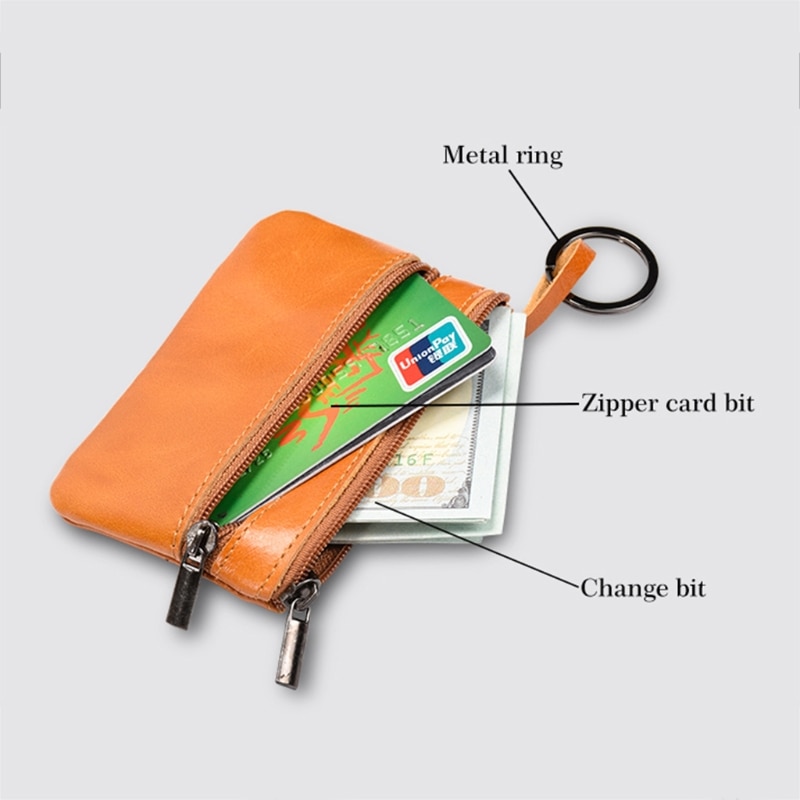 Thinkthendo damer børn mænd kvinder lille møntpung kreditkort nøglering pung pung pung taske 2 lynlås læder mini tasker