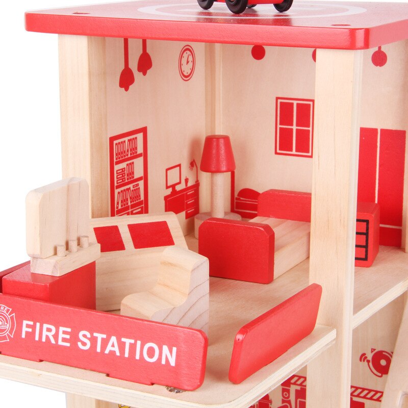 1Set Children's Wooden Simulation Parent-child Toy Play House Wooden Parking Lot Simulation Model Toy