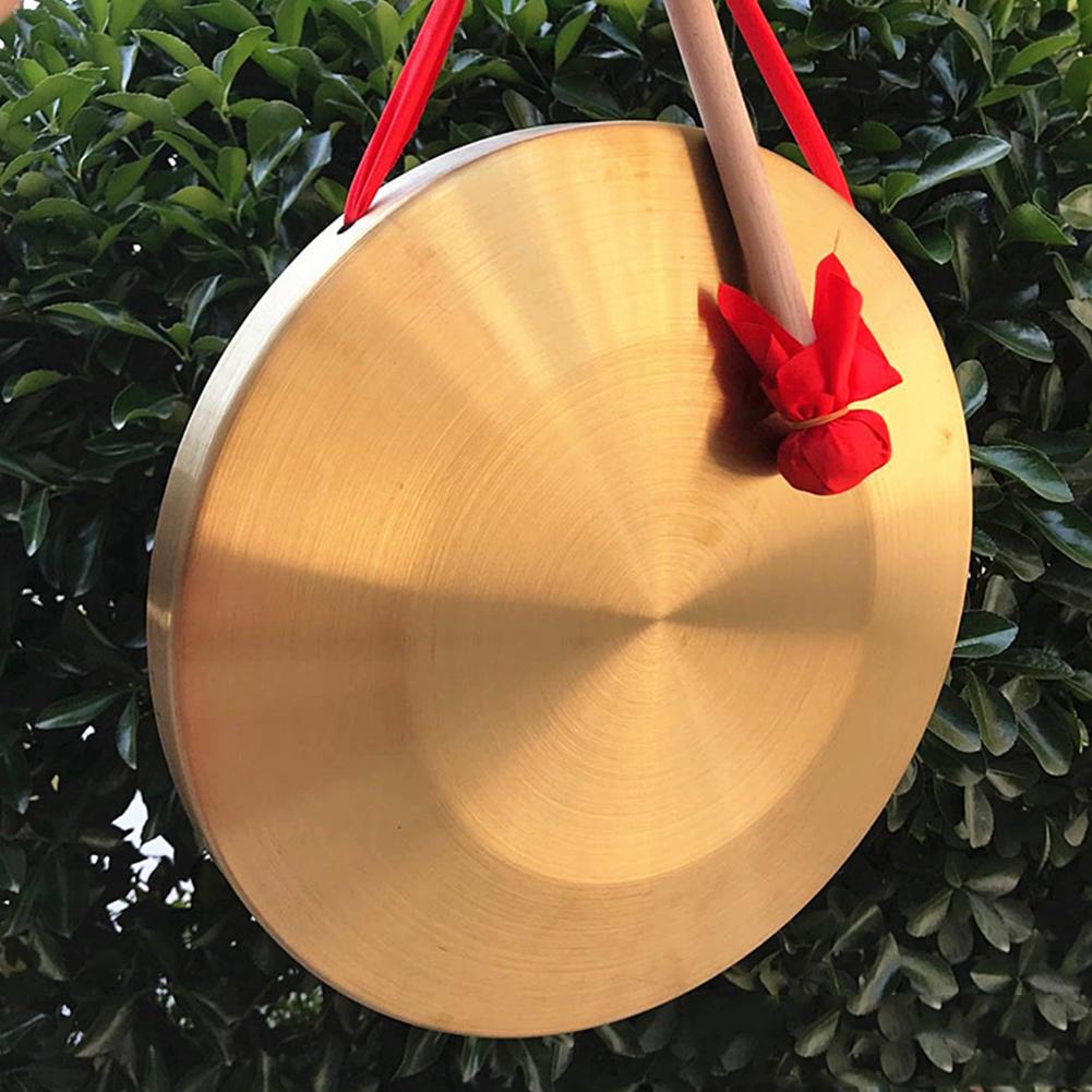 1 sæt kobber gong 15.5cm messinginstrumenter hånd kobber bækkener opera gongs med runde spil hammer børn musik legetøj