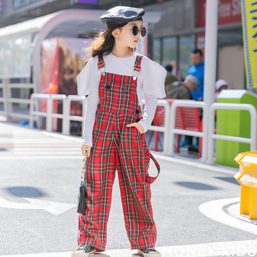 Meisje Plaid Jumpsuits Lente Herfst Losse Rode Overalls Kids Broek Tiener Overalls 4-16Y Ws1981