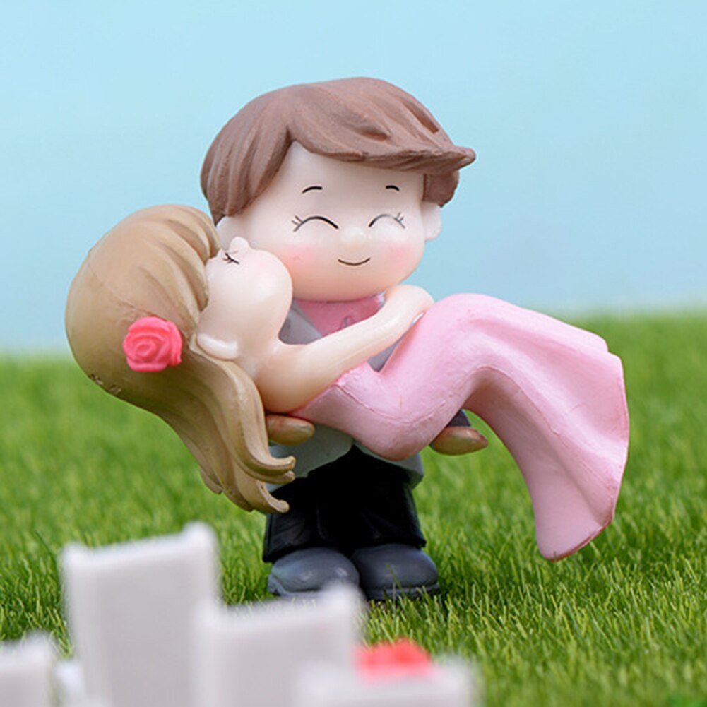 Pareja de novios en miniatura, adorno decorativo de paisaje para boda