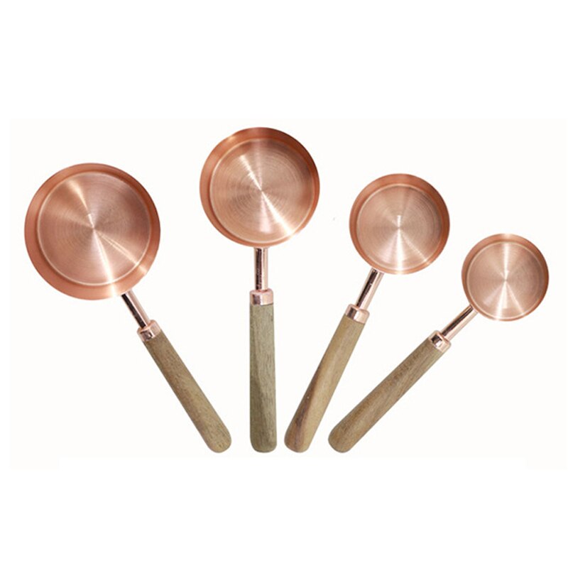 Juego de tazas cucharas para medida, mango de madera, cuchara medidora de Metal de acero inoxidable, accesorios de cocina, 4 Uds.