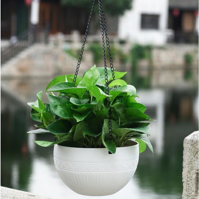 Panier suspendu pour plantes, support de Pots de fleurs, chaîne, bassin de culture, balcon, décoration suspendue, fournitures de jardin pour la maison: white