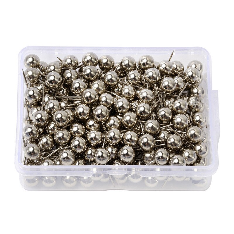 200PCS 6MM Map Tacks Push Pins with Gold Round Head Steel Point for Bulletin Board Fabric Marking Push Pins with Box: Silver