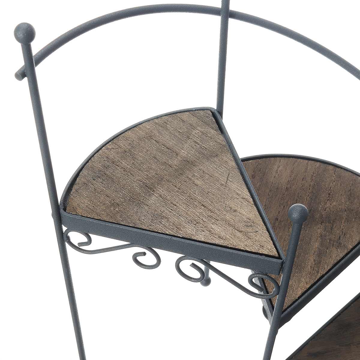 3-Layer Retro Iron Plant Rack Stand Plant Succulent Shelf Staircase Desktop Garden Flower Stand with Wood Plate Home Decorative
