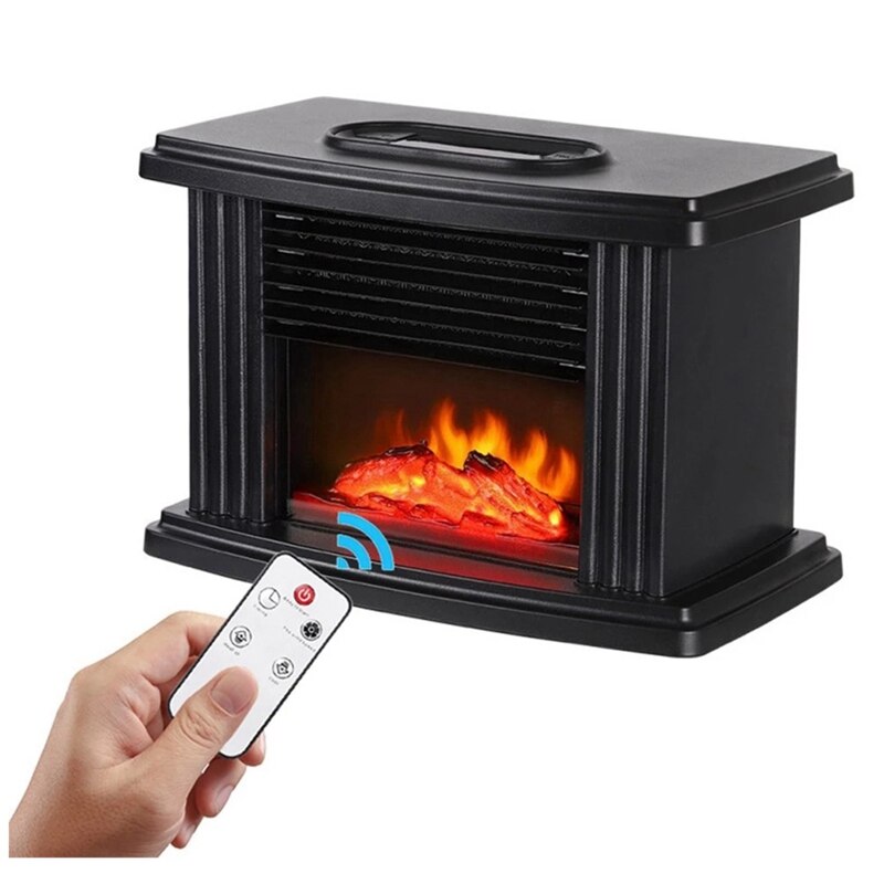 1000W Electric Fireplace Heater With Remote Control Fireplace Electric Flame Decoration Portable Space Heater: Black