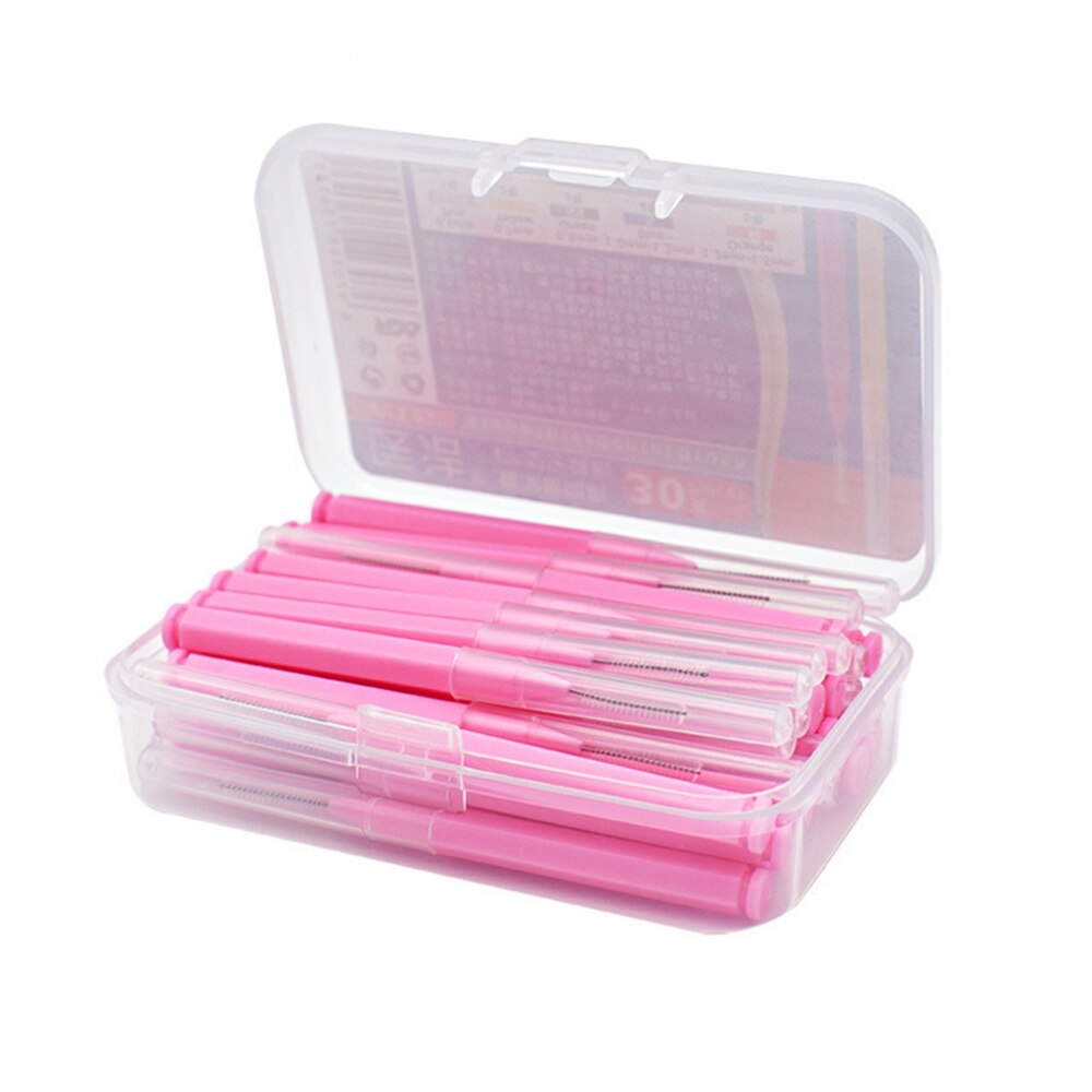 30 PCS Interdental Brush Portable Tooth Care Brush Tooth Cleaner Interdental Toothbrush Toothpick Oral Care Tool: Pink