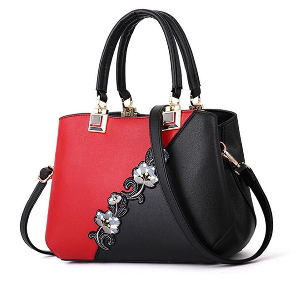 Frauen Handtaschen PU Leder Stickerei Taschen Luxus Schulter Tasche Hit Farbe Top-griff Hand Taschen Blume Messenger tasche: Red