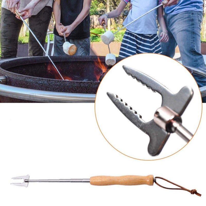 Stainless Steel Barbecue Fork Camping Campfire Fire Pit Accessories Dog Telescoping Roast Fork Sticks Skewers kitchen tools