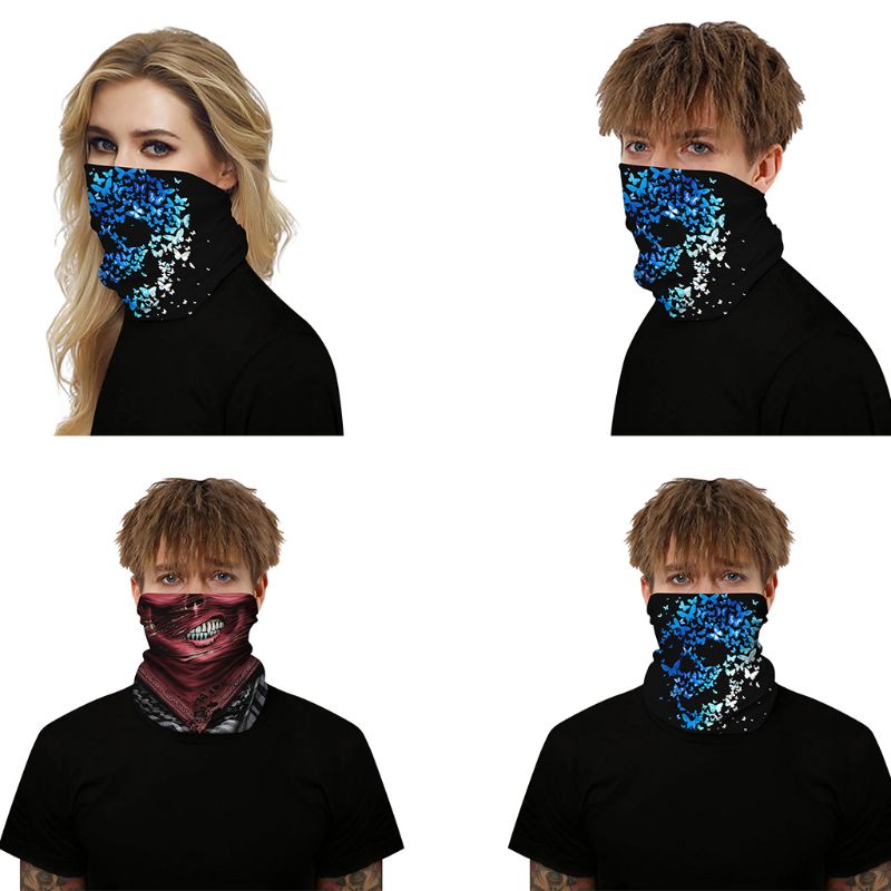 Unisex Multifunctional Bandana Magic Scarf Ripped Butterflies Skull Neck Gaiter Headband Motorcycle 3D Digital Face Mask