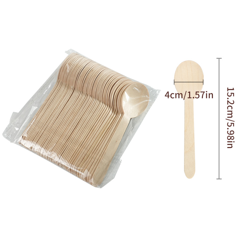 Cucharas de madera desechables para degustación de muestreo, yogur, helado, tenedores de postre, vajilla para de boda, cuchara de madera, 50/100 Uds.: Plata / 100 unids