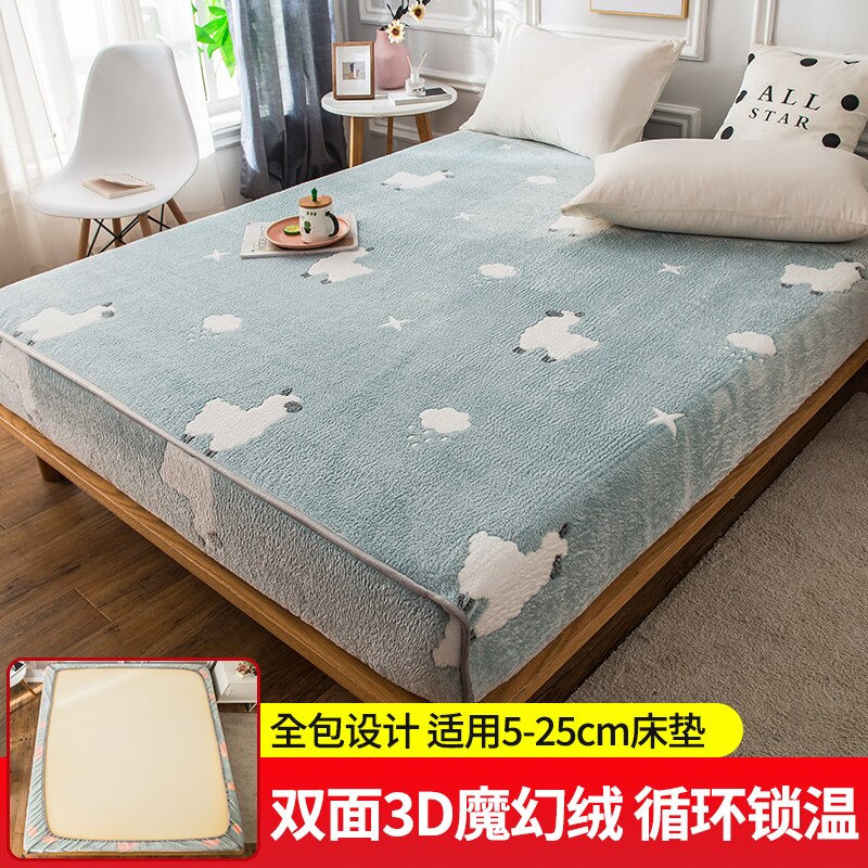 Łóżko z koralowym polarem zimowe pogrubione dwustronne flanelowe narzuty Wszystko-włącznie antypoślizgowe pokrowce ochronne na materac Simmons: zielony