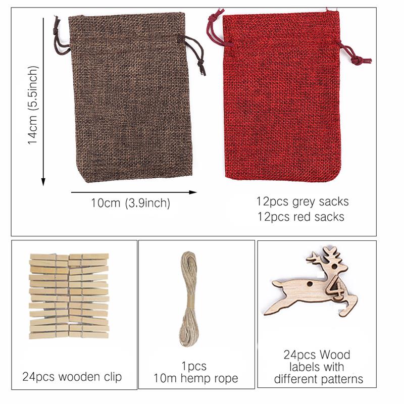 Christmas Calendar Bag Environmentally-Friendly 24 Advent Calendar Burlap Bag, Durable Hanging Drawstring Bag