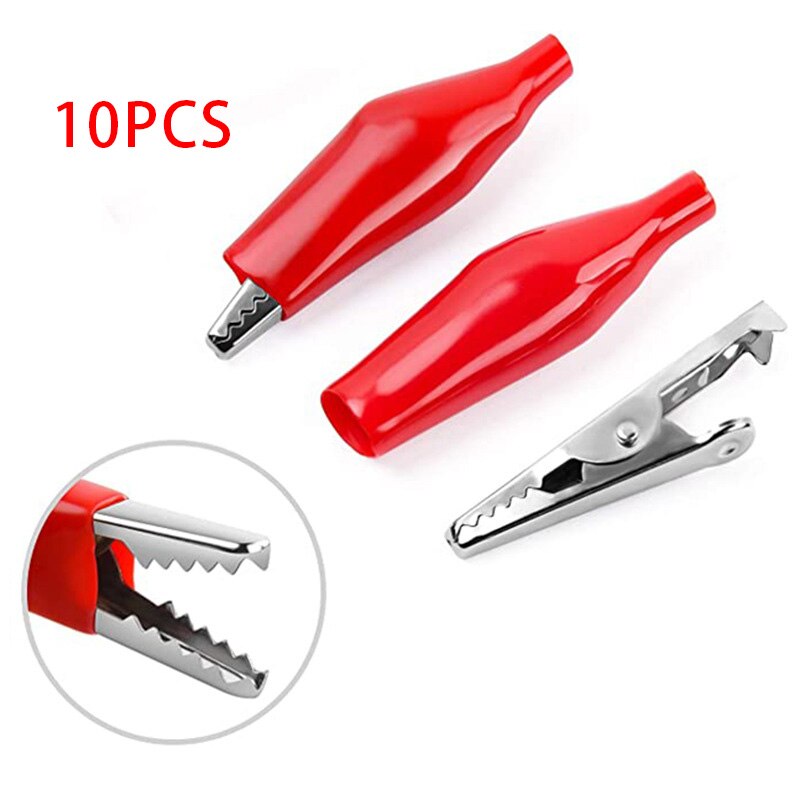 Pinza eléctrica de cocodrilo G98, medidor de sonda de prueba, Metal, 28mm, Negro, Rojo, con arranque de plástico, batería automática para coche, 10 Uds.