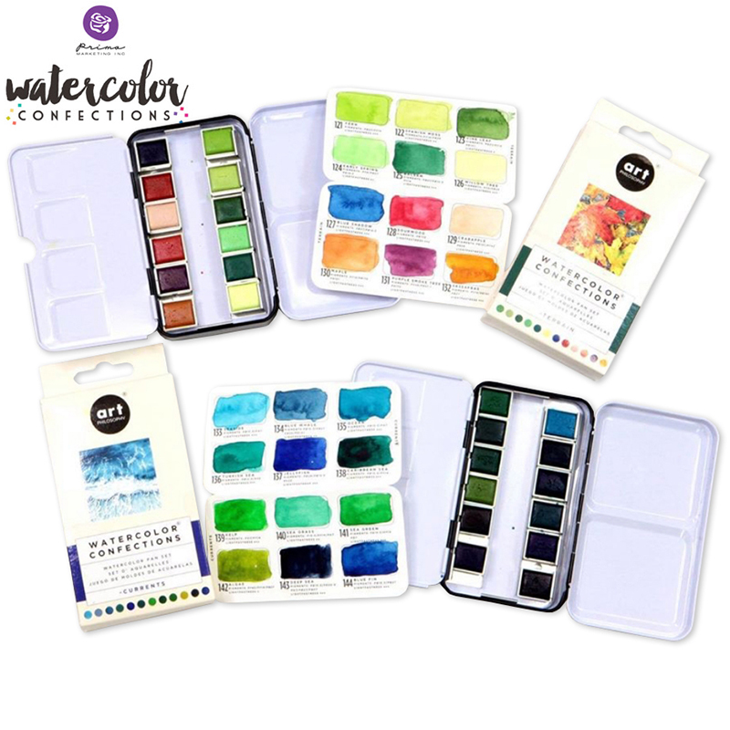 Prima de Marketing pigmento sólido de acuarela 12 plancha de colores caja portátil acuarela pintado a mano pintura fresca ilustración a mano