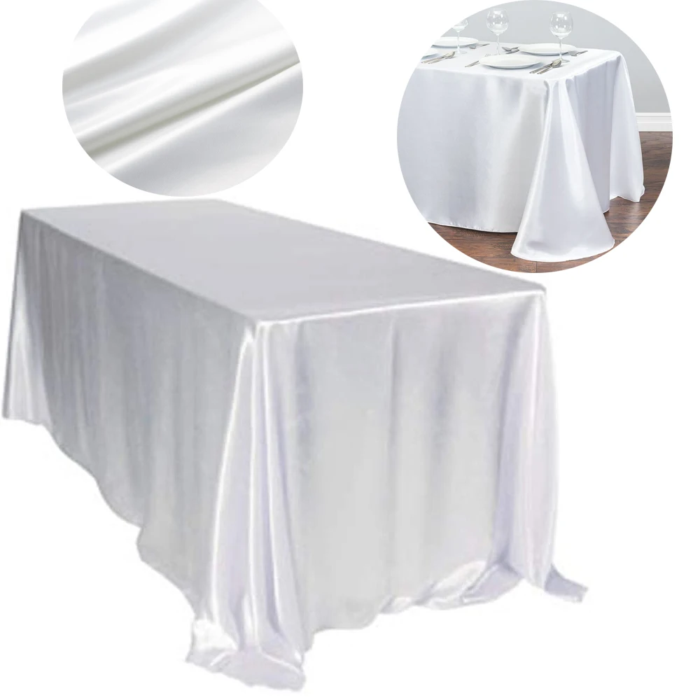 Rectangle Satin Tablecloth Wedding Table Cloth White Christmas Baby Shower Birthday Events Banquet Decor Dining Table Boda