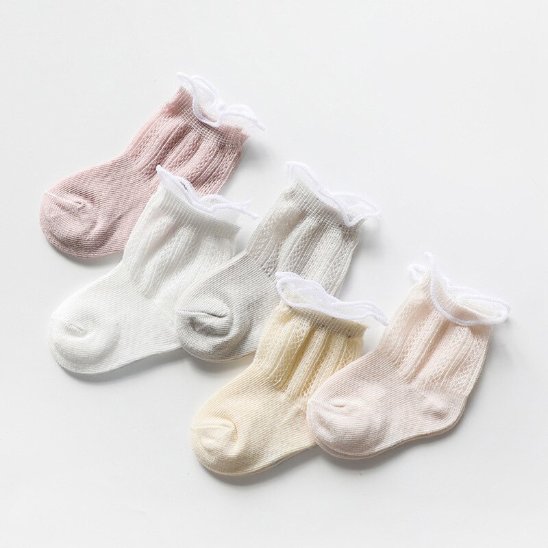 5 par babysokker sommer tynd toddler baby pige dreng sokker mesh åndbar blød nyfødte børn korte sokker sokken: Pige stil 1 / 0-1 år