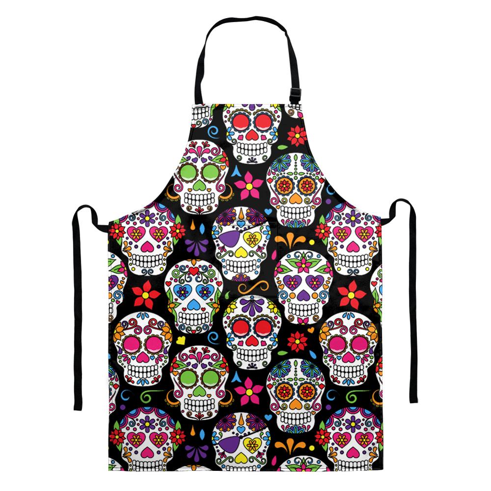 Cartoon Koken Keuken Schort Voor Vrouw Mannen Vintage Suiker Schedel Printting Chef Ober Cafe Shop Bbq Slabbetjes Met Pocket Houden schoon: HMP2120D18 / 68x55cm adult size