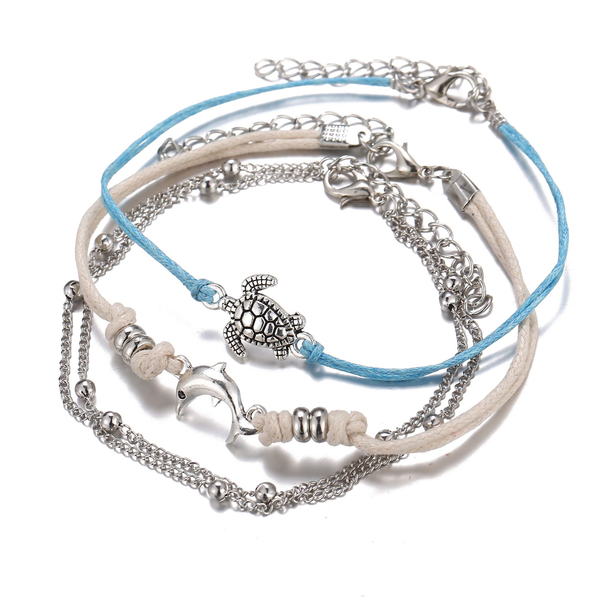Trend Mode Accessoires Bohemian Stijl Enkelband Retro Schildpad Dolfijn Geweven Enkelband Set Vrouwen Sieraden