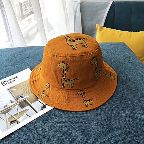 Chapeaux seau de printemps et d&#39;automne pour enfants, chapeau de soleil de girafe de dessin animé pour filles et garçons, chapeau de plage en plein air, casquette de pêche de Camping, casquette Panama décontractée: Orange