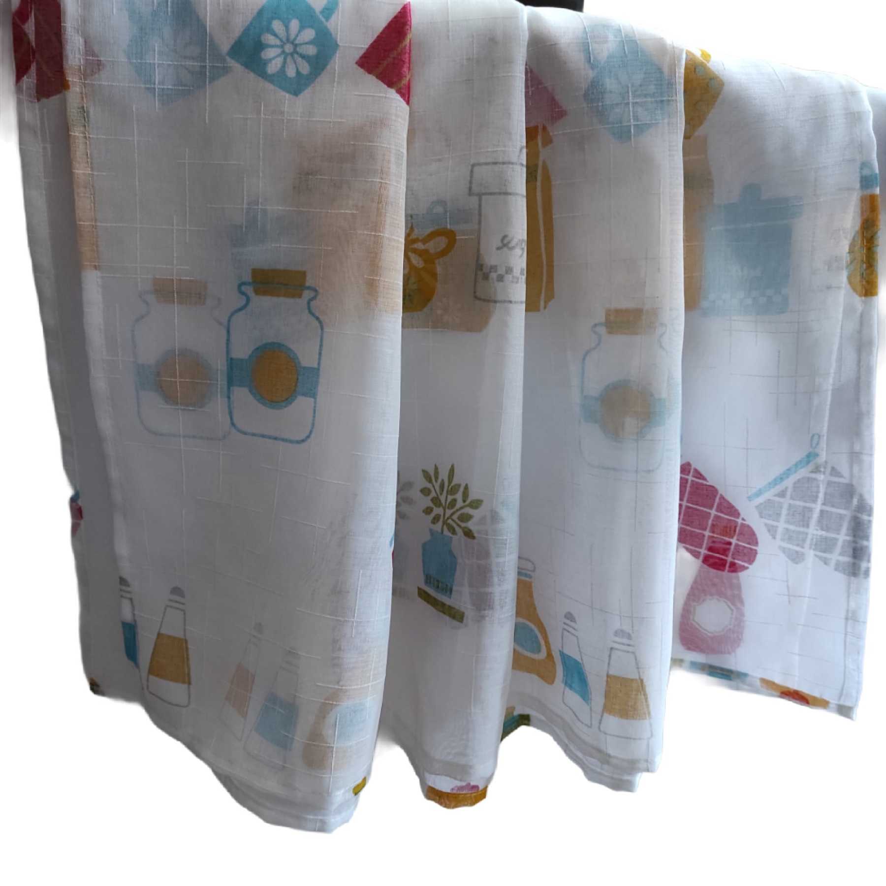 Cortina de Cocina visillo Estampados con Presillas Translucidas para Decoración de Ventanas, fino.