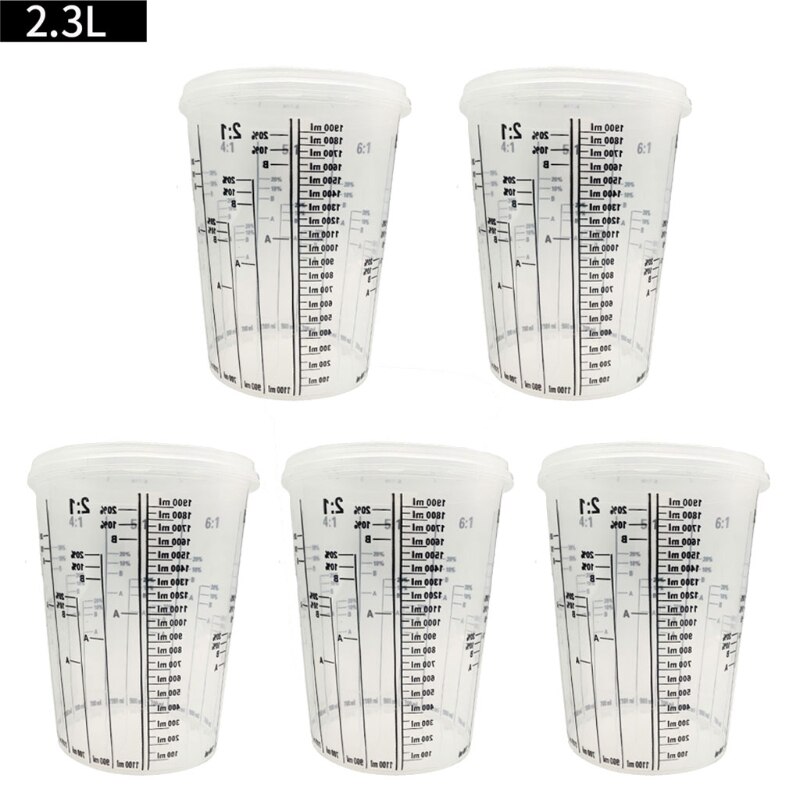 Tasses de mélange de peinture en plastique transparentes graduées jetables de 5 pièces: 2300ml