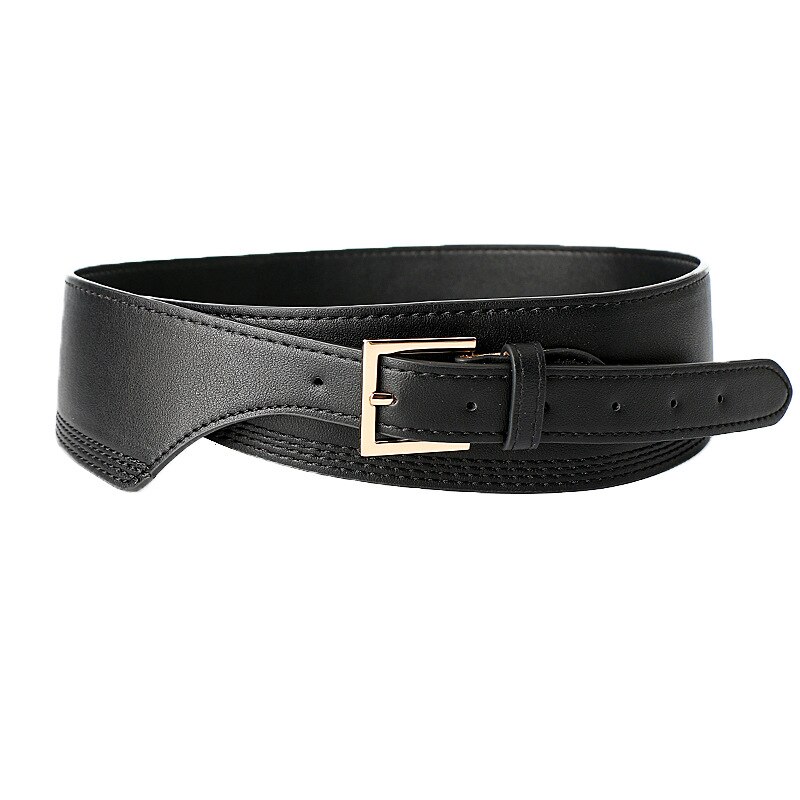 Luxe Dames Brede Riem Elastische Vintage Gesp Lederen Wide Mode Wilde Pin Gesp Vrouwen Riem Taille Afdichting Riem X208: Style 2-Black
