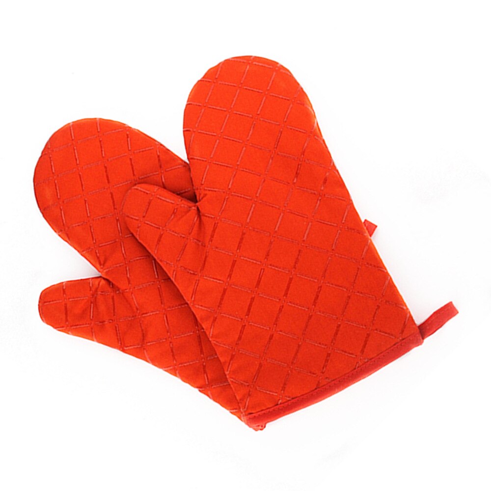 2 pcs Kitchen Oven Mitts With Non-Slip Silicone Printed Cotton Glove 1 Pair of Heat Resistant Cooking Baking Grilling Tools: Orange