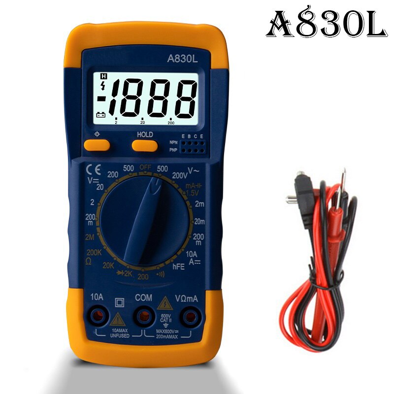 Portable Digital Multimeter Backlight AC/DC Ammeter Voltmeter Ohm Tester Meter XL830L Handheld LCD Multimetro: d